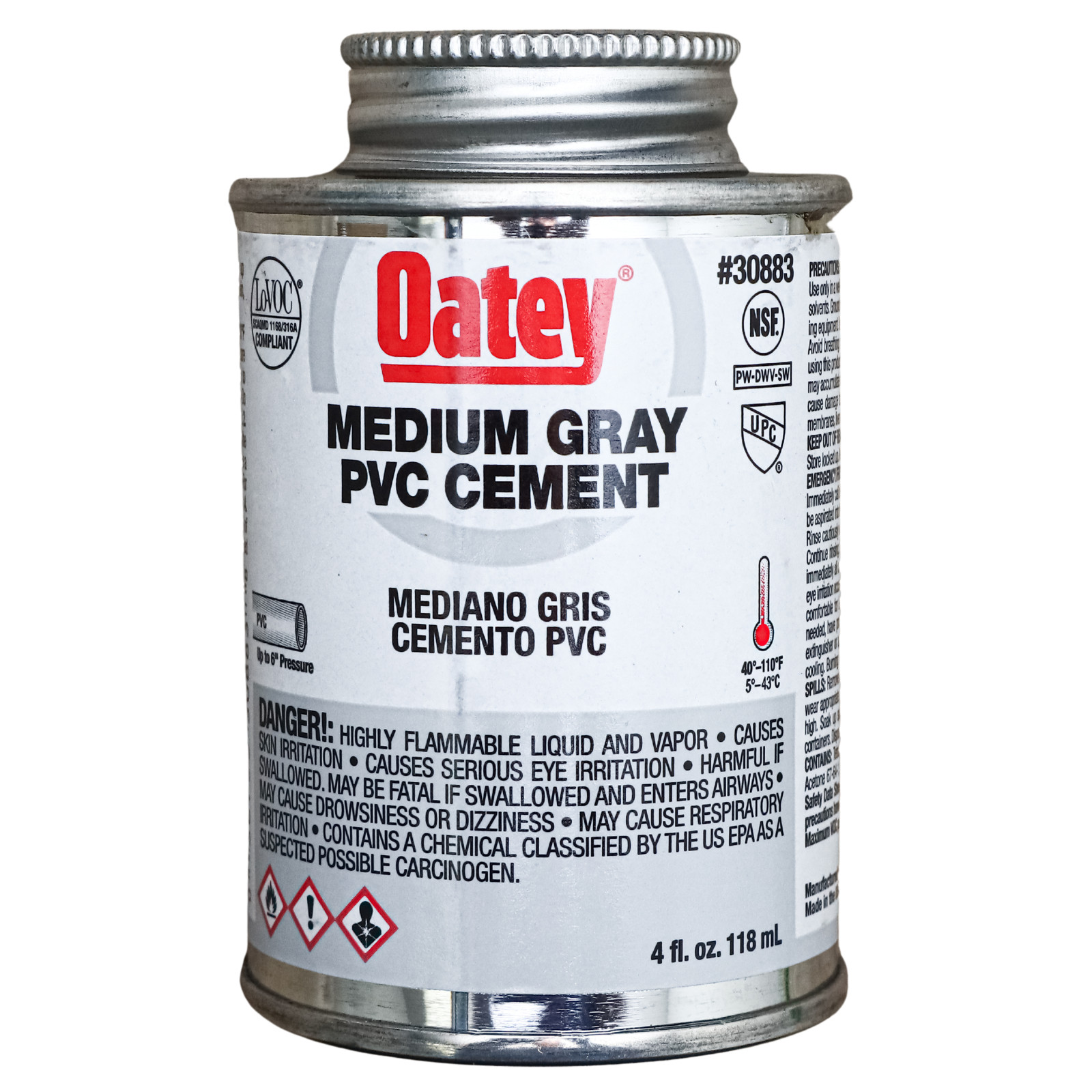 Oatey Brand Medium Gray PVC Cement 4 fl. oz. #30883
