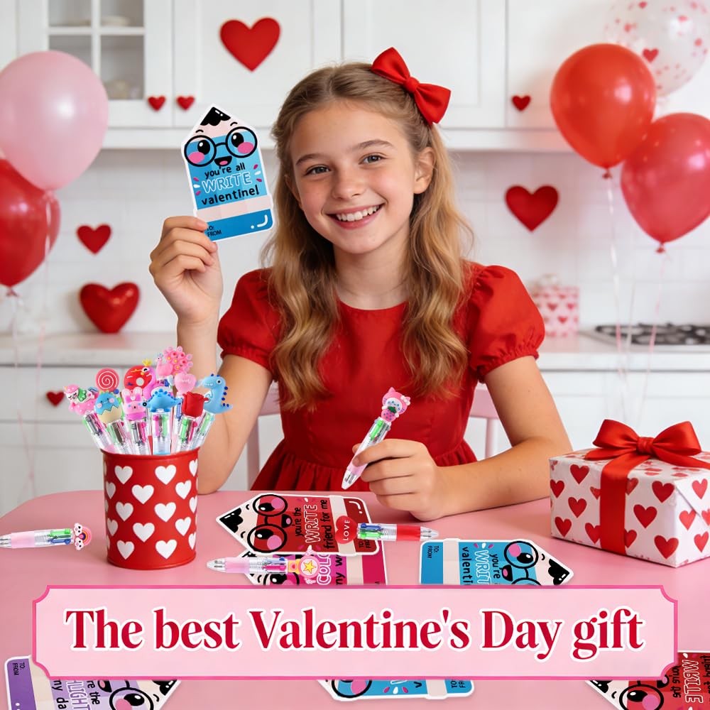 30 Pack Valentines Fun Pens with Cards 0.7mm Cute Animal Multicolor Ballpoint…