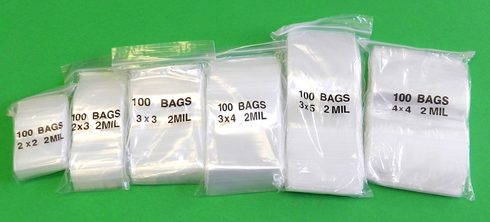 600 Assorted Bags Clear 2Mil Reclosable Baggies 100 @ 2×2 2×3 3×3 3×4 3×5 4×4