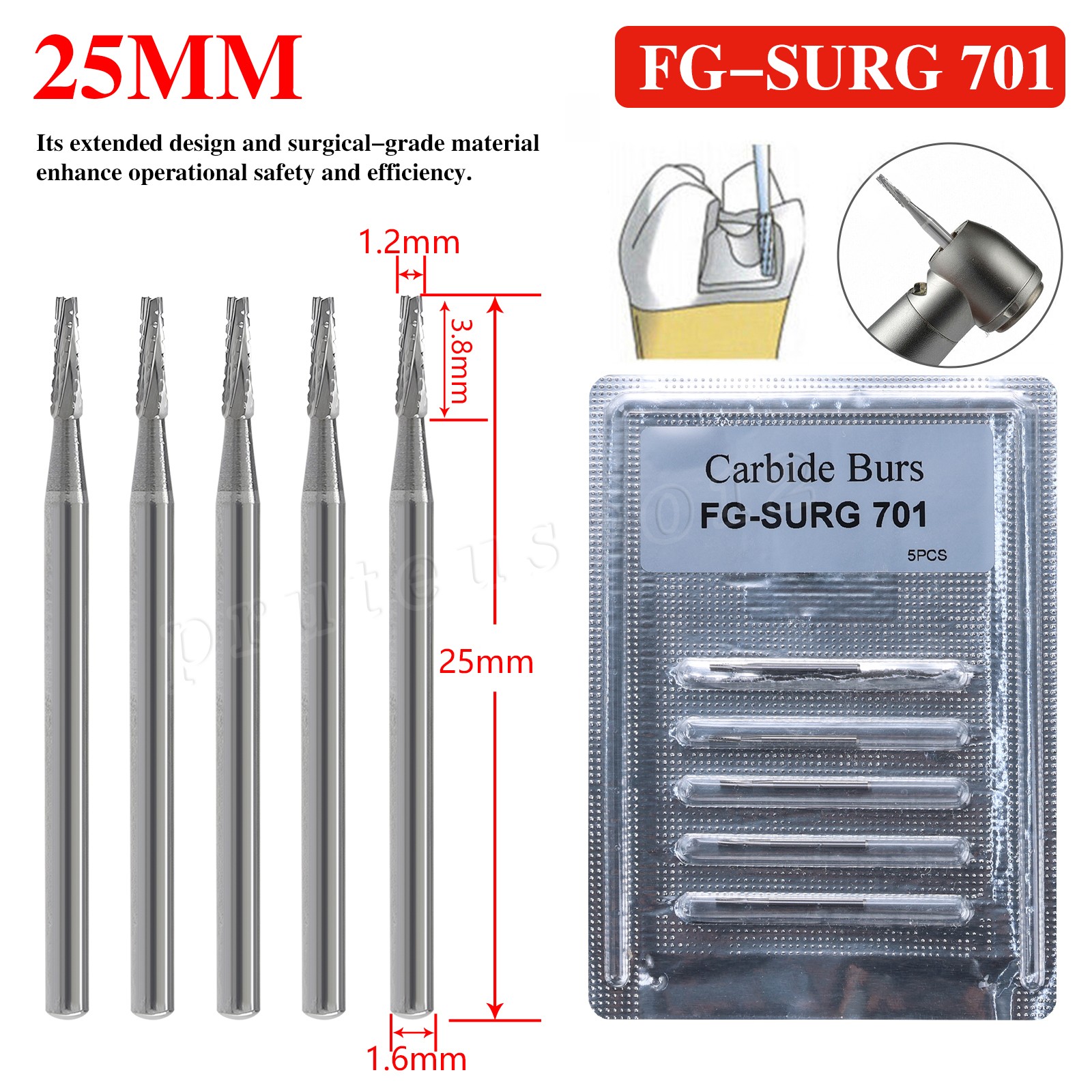 Dental Oral Surgical Bur Carbide Round Straight Taper Fissure Pear FG SURG