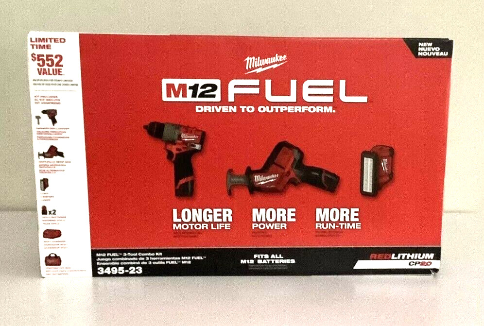 New Sealed Milwaukee 3495-23 M12 FUEL 12V Cordless 3-Tool Combo Kit
