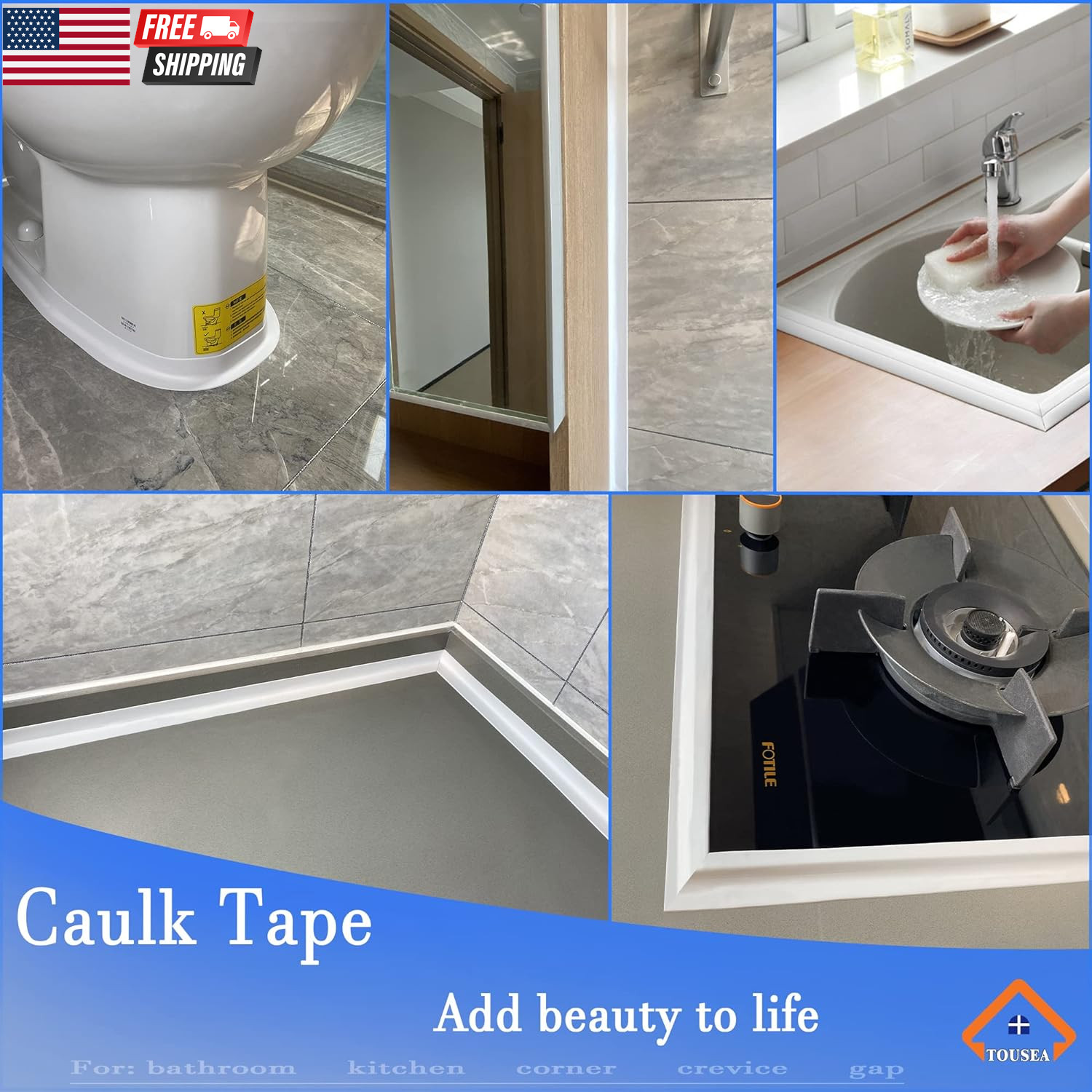 Waterproof Sealing Caulk Tape, Self Adhesive Sealant Strip for Bathroom, Toilet,