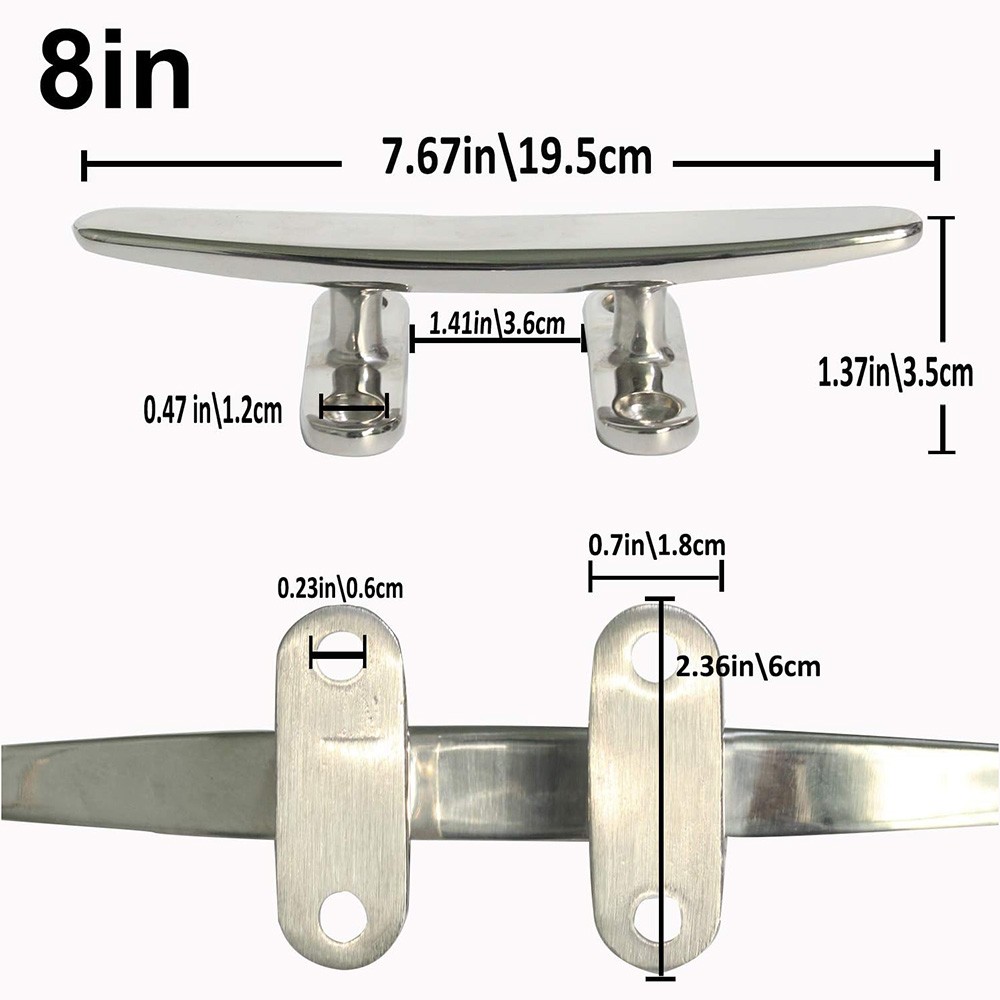 4/5/6/8 IN Rope Cleat Flat Top Boat Deck Cleat 316 SS Boat Cleat Open Base