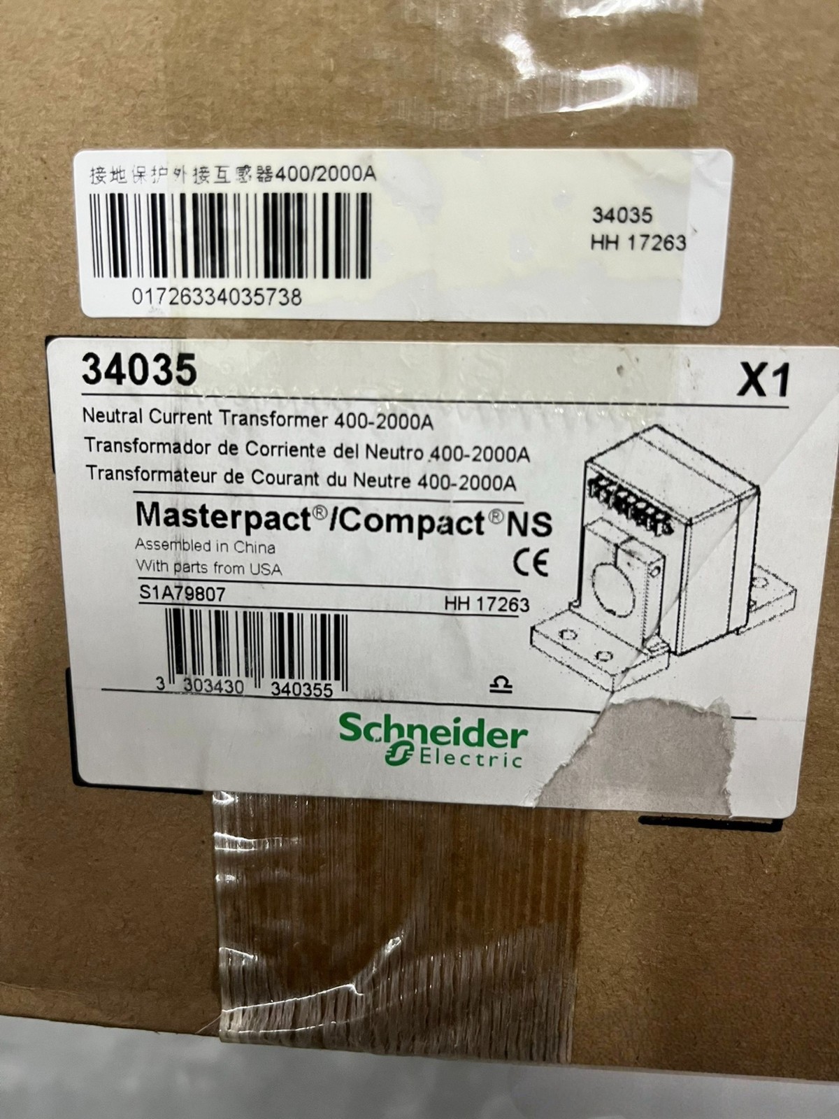 34035 neutral current transformer 400-2000A NEW IN BOX . UPS