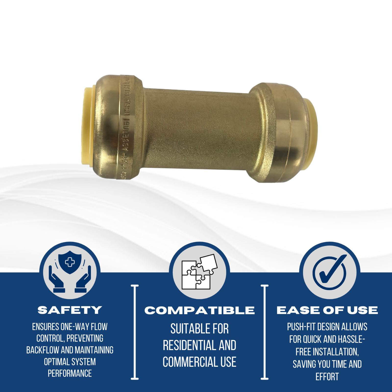 10 PIECES 1″ PUSH FIT X 1″ PUSH FIT CHECK VALVE LEAD FREE BRASS NSF