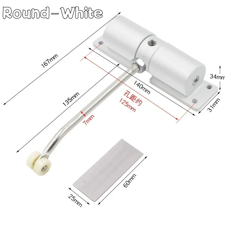 1pc 30kg Adjustable Tension Automatic Door Closer Spring Hardware Set White