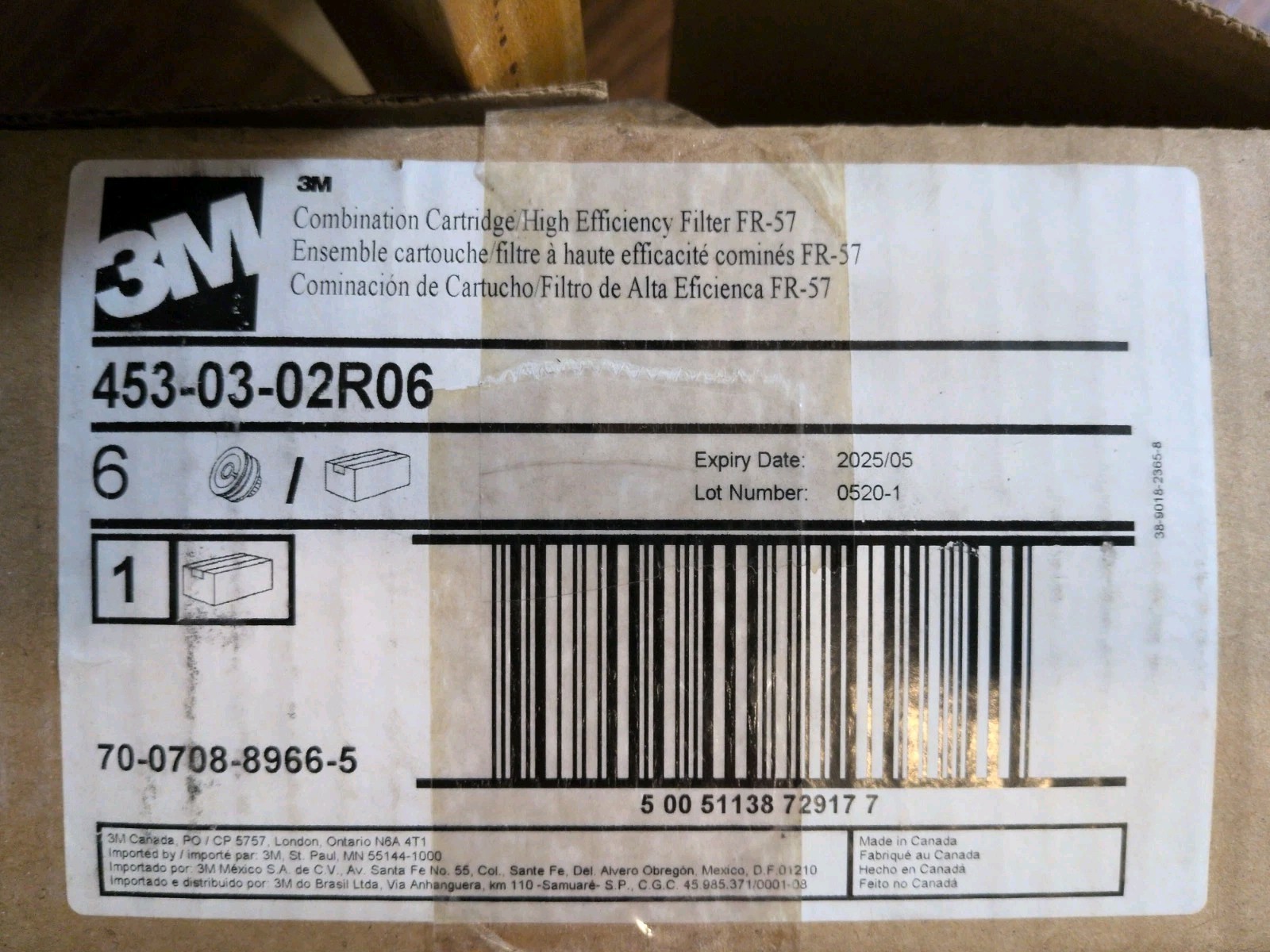 6 3M Respirator Filter Cartridges 453-03-02R06, FR-57, EXP 1/2025
