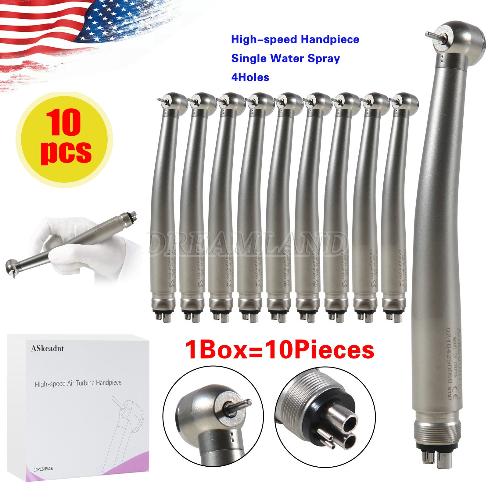 10 Pcs ADA4 NSK PANA MAX Style Dental High Speed Turbine Handpiece Push 4Hole