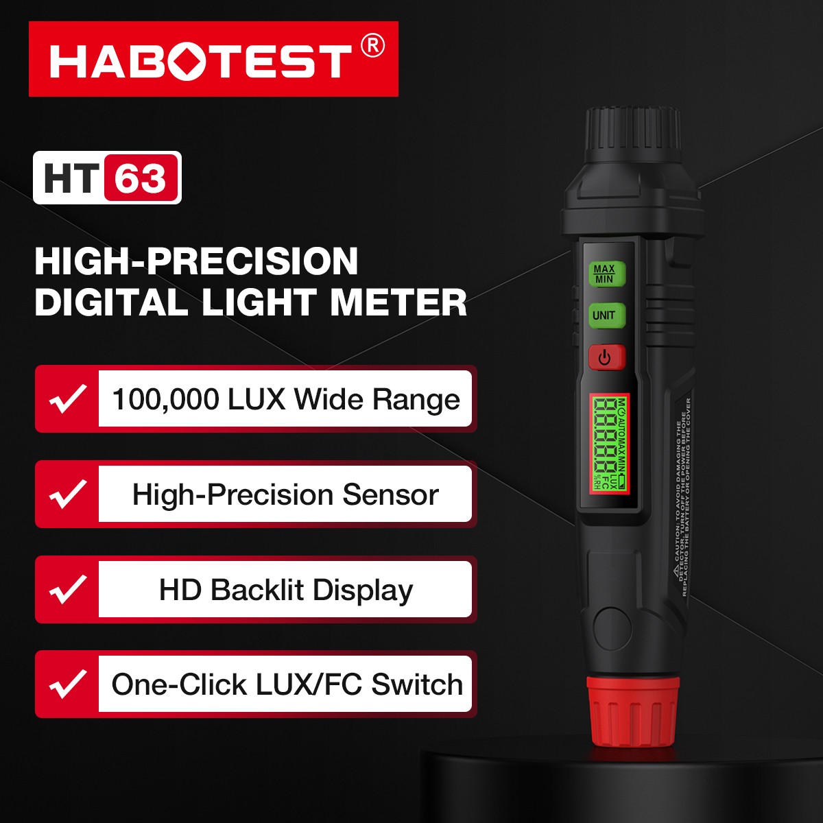HABOTEST HT63 Digital Light Meter Illuminance 100000 LUX High-precision