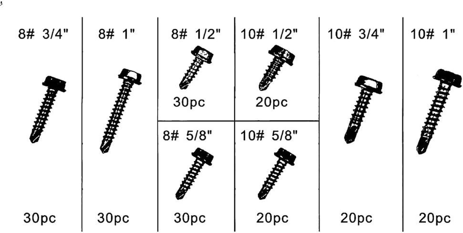 10024 Hex Self Tapping Screw Assortment, 200-Piece, Silver, Model Number: CP1002