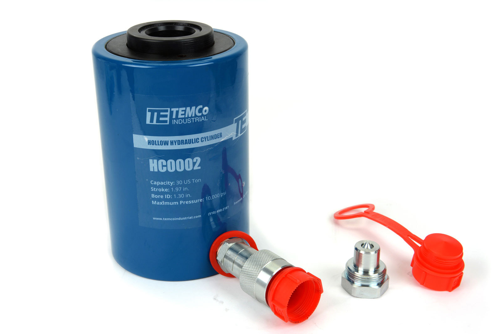TEMCo Hollow Hydraulic Cylinder Ram 30 TON 2 In Stroke 5 YEAR Warranty