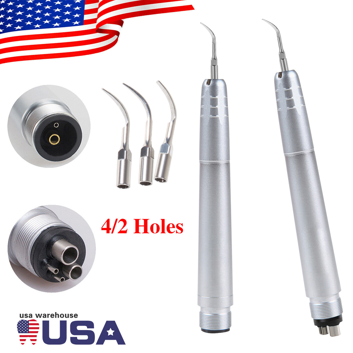 Dental Ultrasonic Air Scaler Handpiece Hygienist 2Hole/4Hole With 3 Tips USA