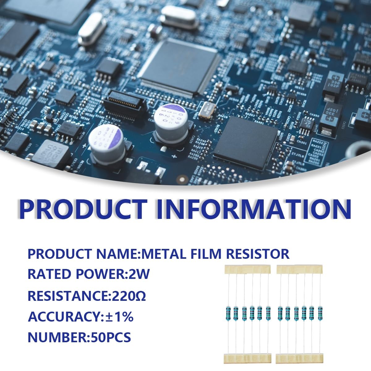 50 Pcs 2 Watt 1 Percent 220 Ohm Metal Film Resistor Resistance D Color: 50 pcs