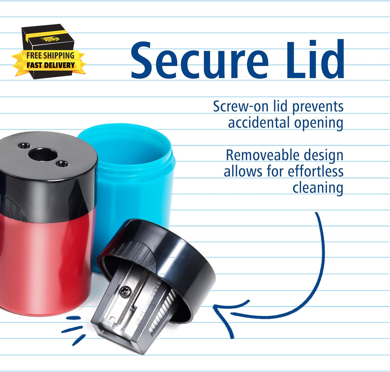 Pencil Sharpener, Premium Quality Sharpener with Screw-On Lid, Prevents Accident