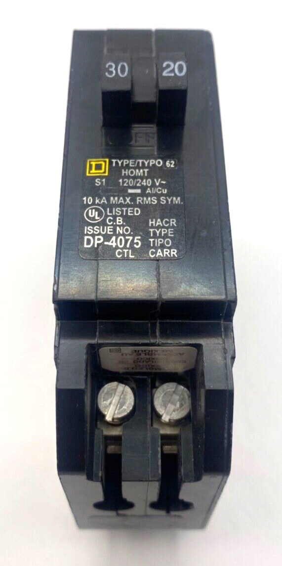 New Homeline HOMT3020 1 Pole 30/20 Amp 120V AC Type HOMT Plug In Tandem Breaker