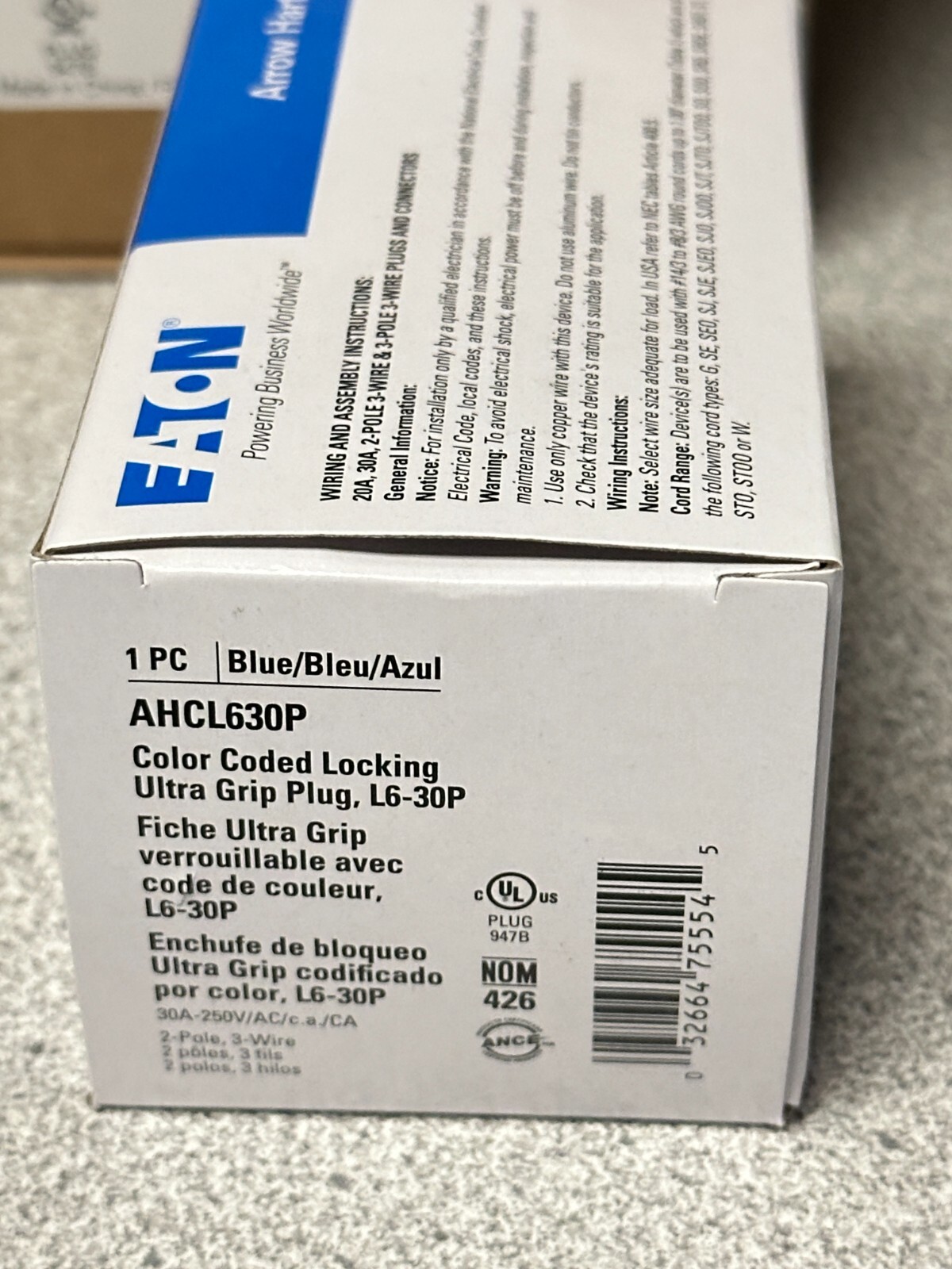 10 NEW Eaton AHCL630P Locking Plug L6-30P 30A 250V 2P 3W Blue Ultra Grip LOT
