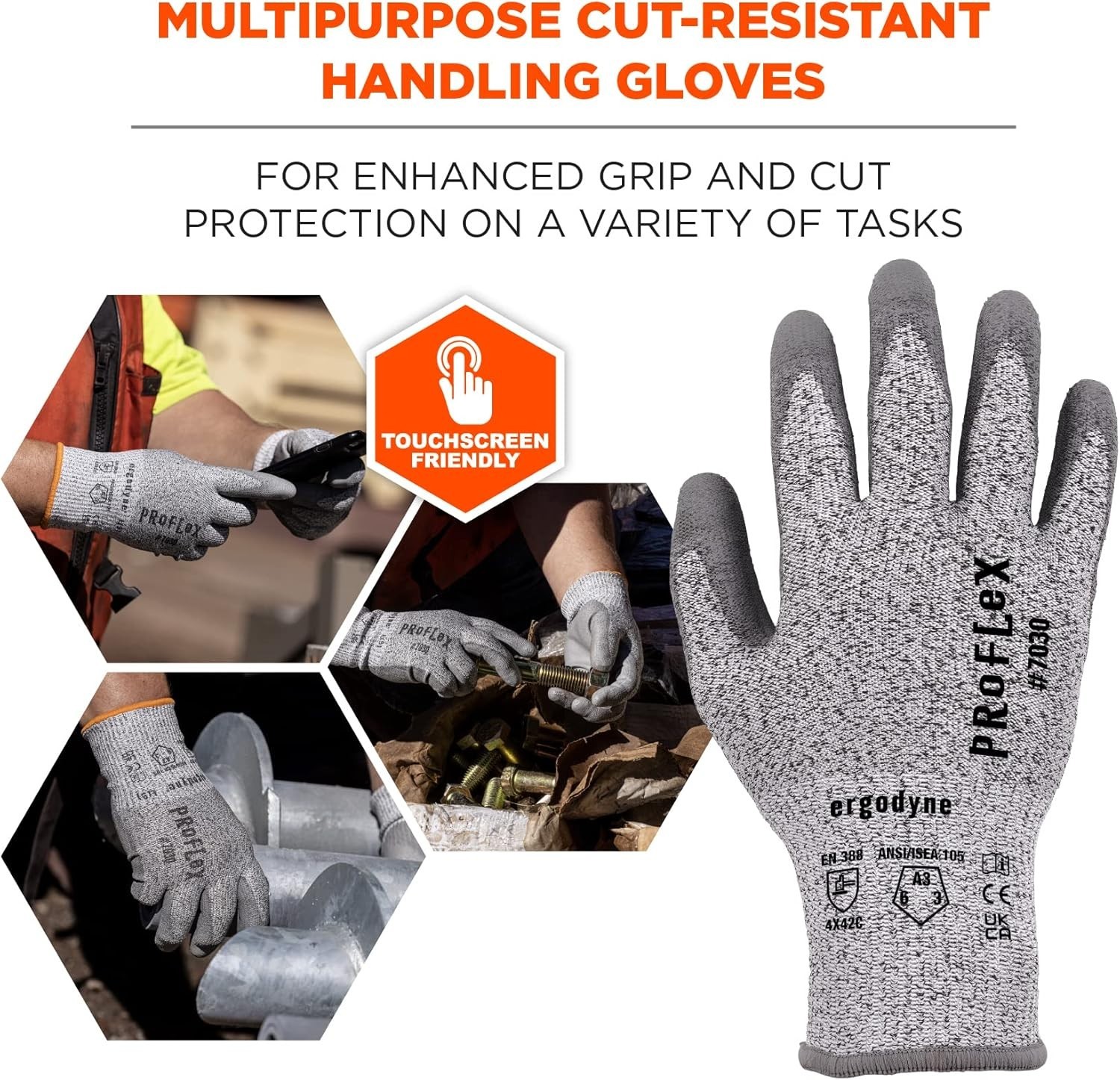 ProFlex 7030 Cut Resistant Work Gloves, ANSI A3, PU Coated Palms for Flexible…