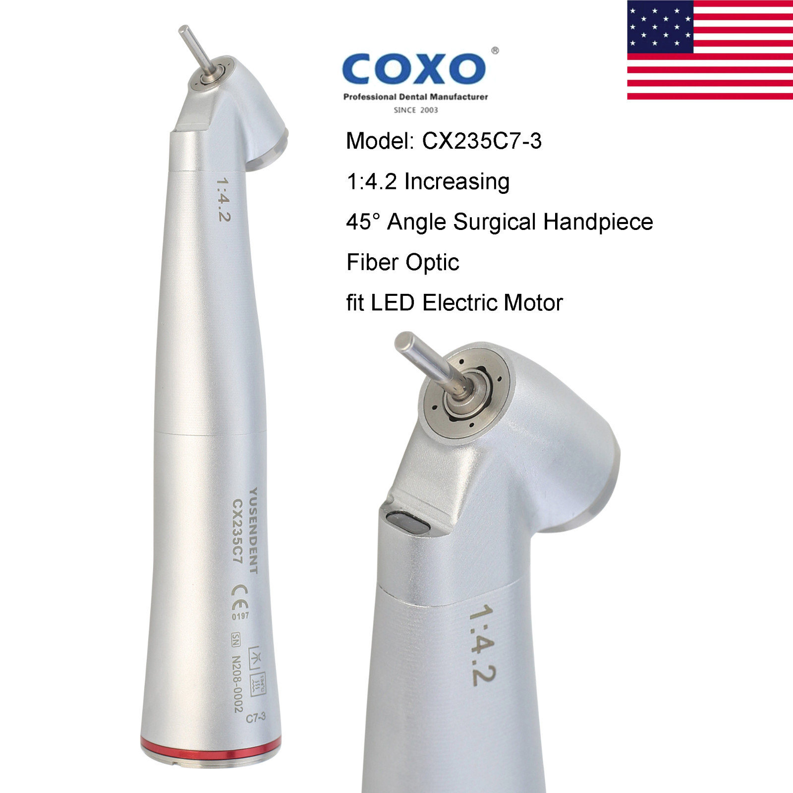 COXO Dental Electric Handpiece 1:5 LED Contra Angle Fiber Optic NSK X95L X25L