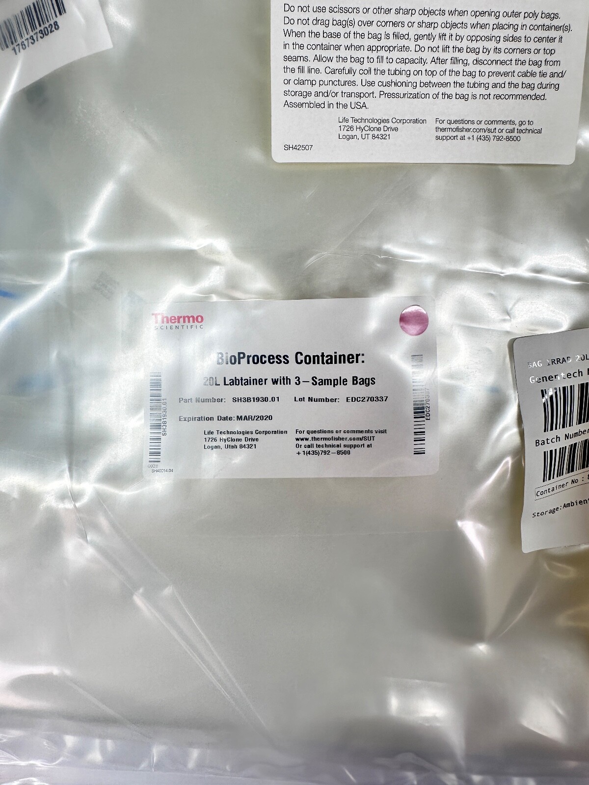 2x Thermo 20L Labtainer with 3 Sample Bags BioProcess Container 20L SH3B1930.01