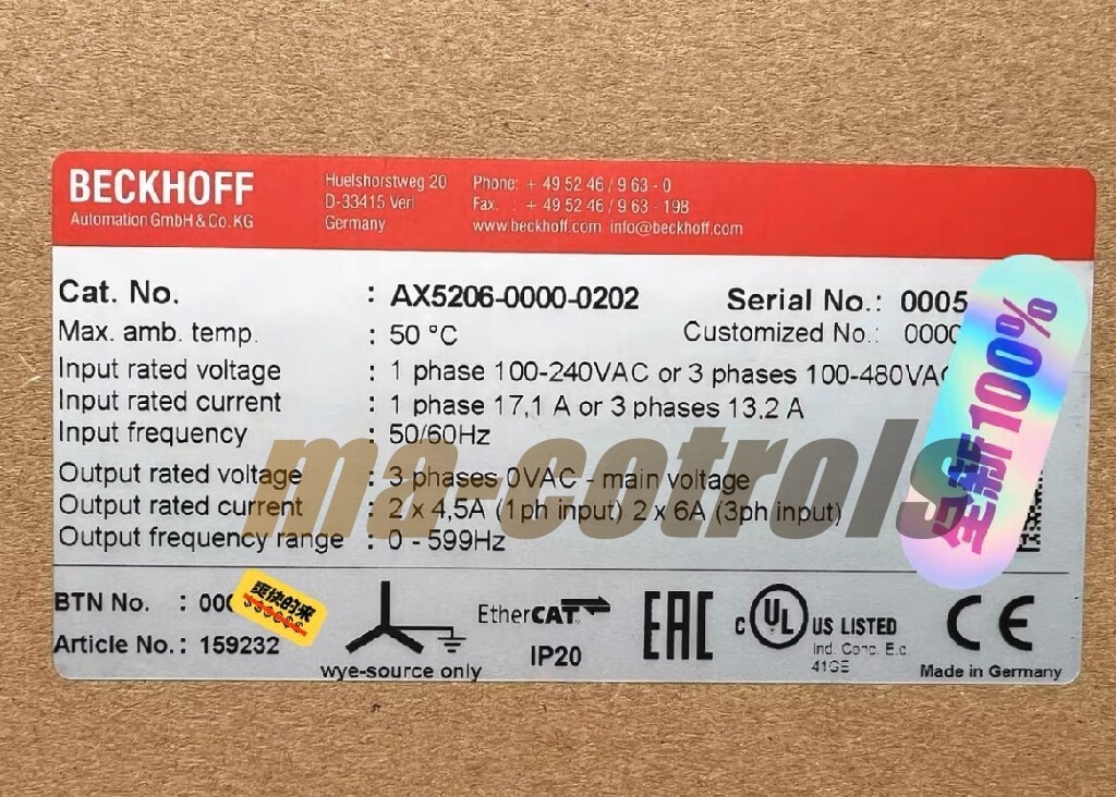AX5206-0000-0202 Brand New Servo Drive AX5206-0000-0202