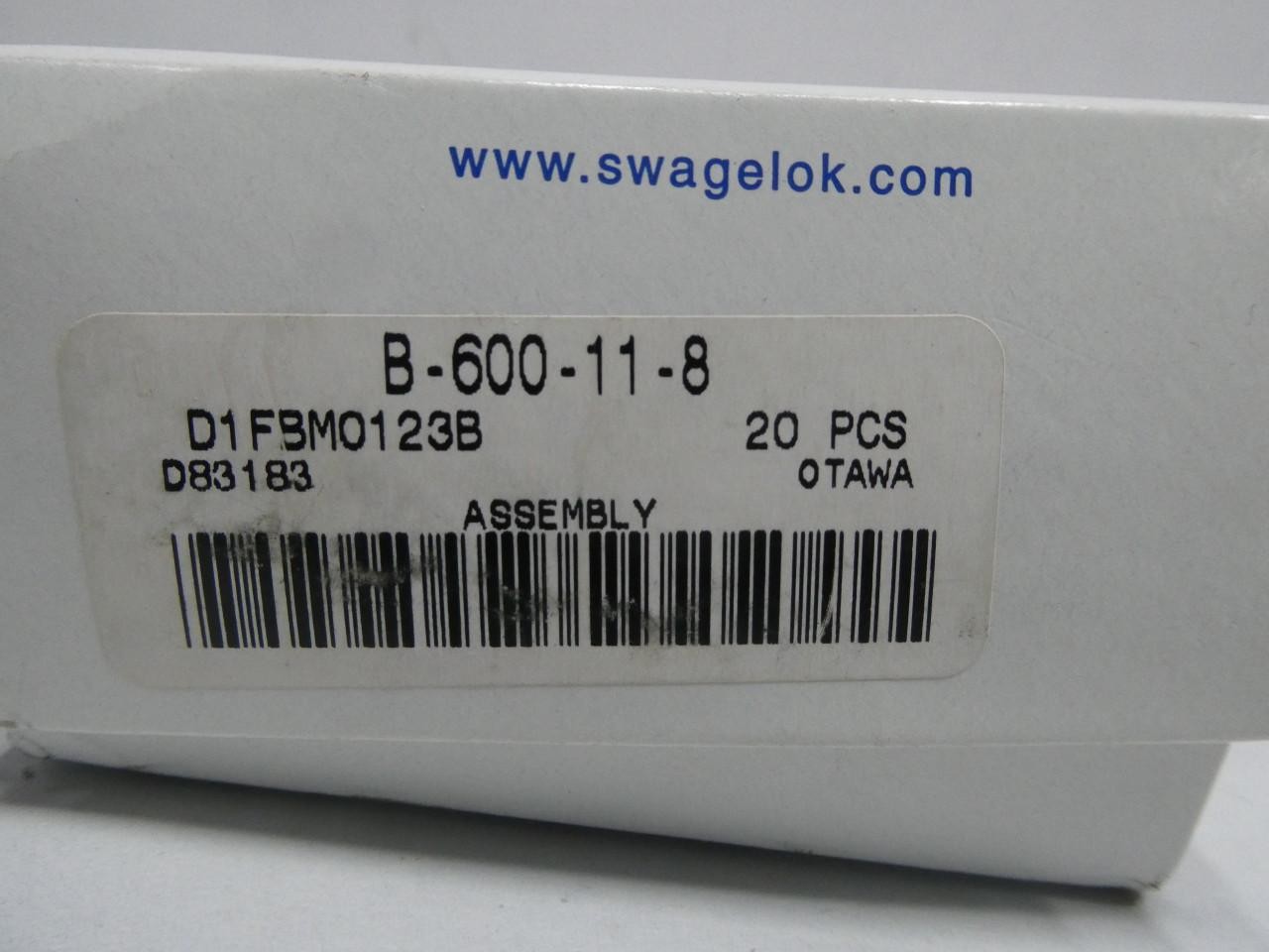 Box Of 20 Swagelok B-600-11-8 Stainless Straight Adapter 3/8in Tube 1/2in Npt