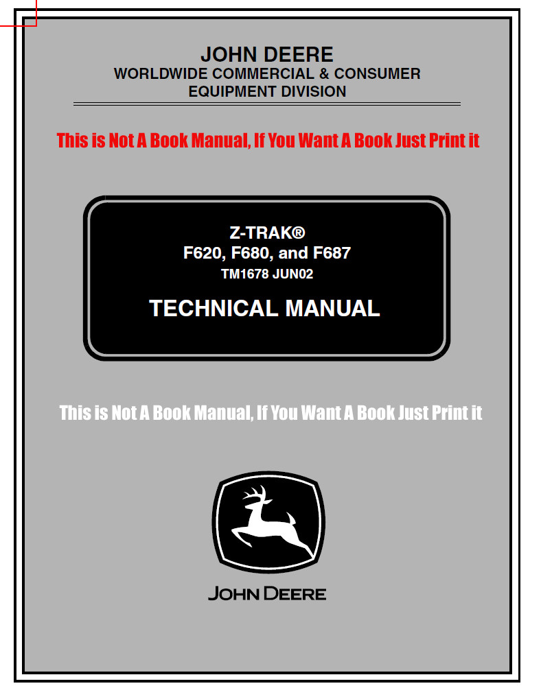 John Deere F620 F680 F687 Z-Trak Lawn Mower Technical Service Manual TM1678 CD