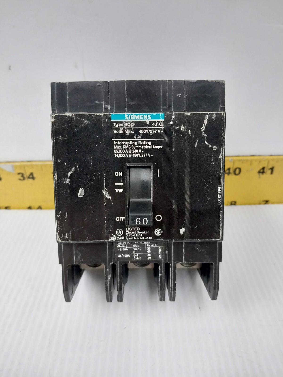 Siemens 60 Amp Bolt-On Circuit Breaker 480Y/277 VAC 3 Pole BQD360