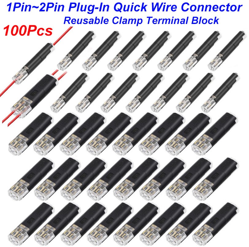100Pcs Plug-In Quick Wire Connector Kit 1Pin+ 2Pin Reusable Clamp Terminal Block