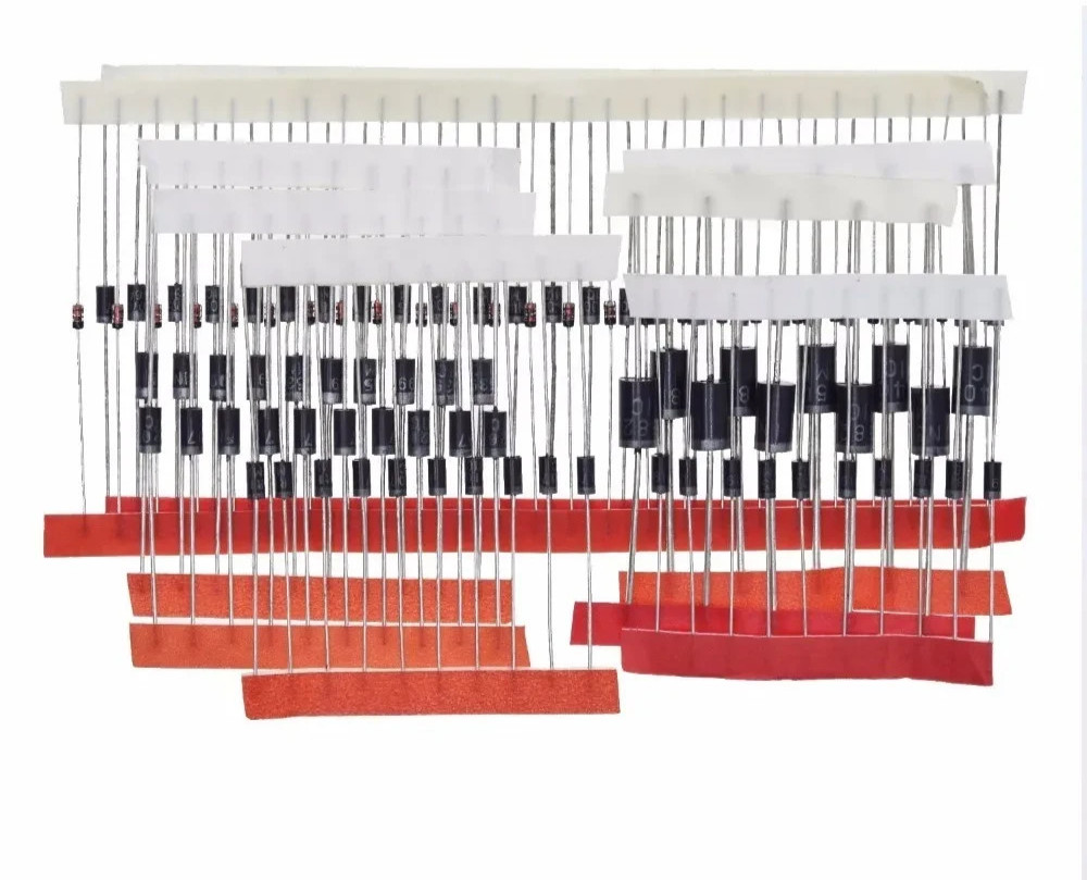 100pcs 1N4148 1N4007 1N5819 1N5399 1N5408 1N5822 FR107 FR207 Diode Assorted Kit