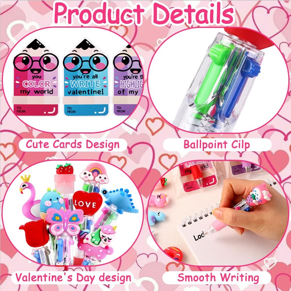30 Pack Valentines Fun Pens with Cards 0.7mm Cute Animal Multicolor Ballpoint…