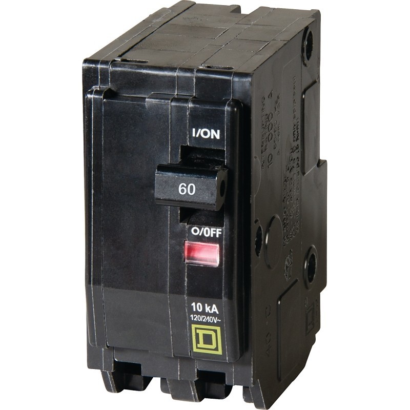 Square D QO QO260C Circuit Breaker, Mini, 60 A, 2-Pole, 120/240 VAC, 48 VDC, Bla