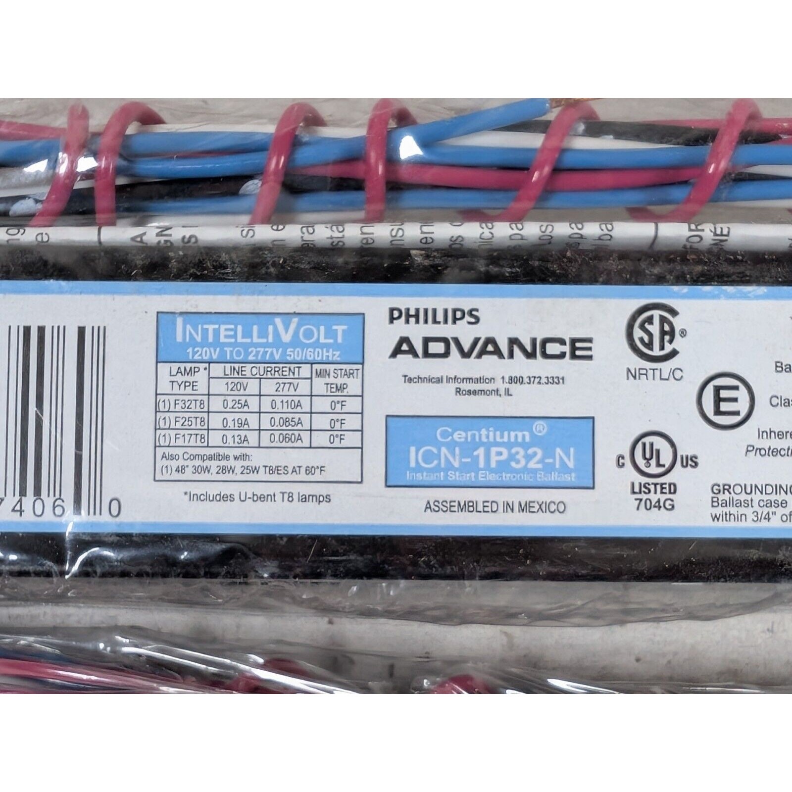 Lot of 2 Philips Advance Centium ICN-1P32N Fluorescent Ballast 120v to 277v
