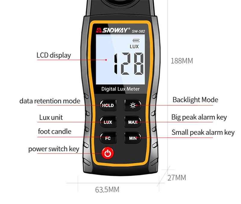 Light Lux Meter LCD photometer Illuminometer Luminometer 200,000Lux Temp light
