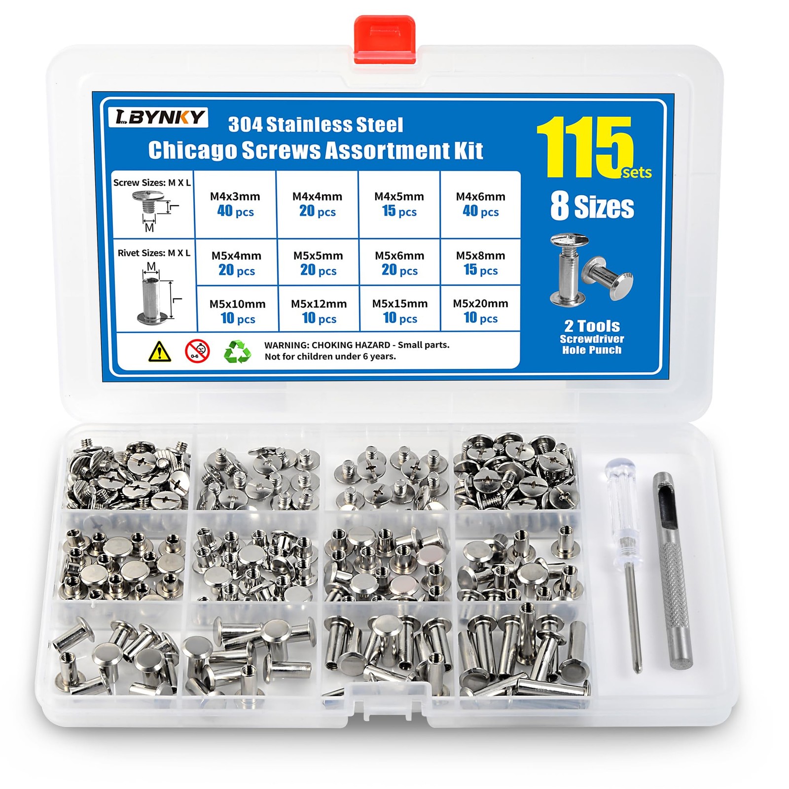 115 Sets Chicago Screws Kit for Leather Crafts, 304 Stainless Steel Binding