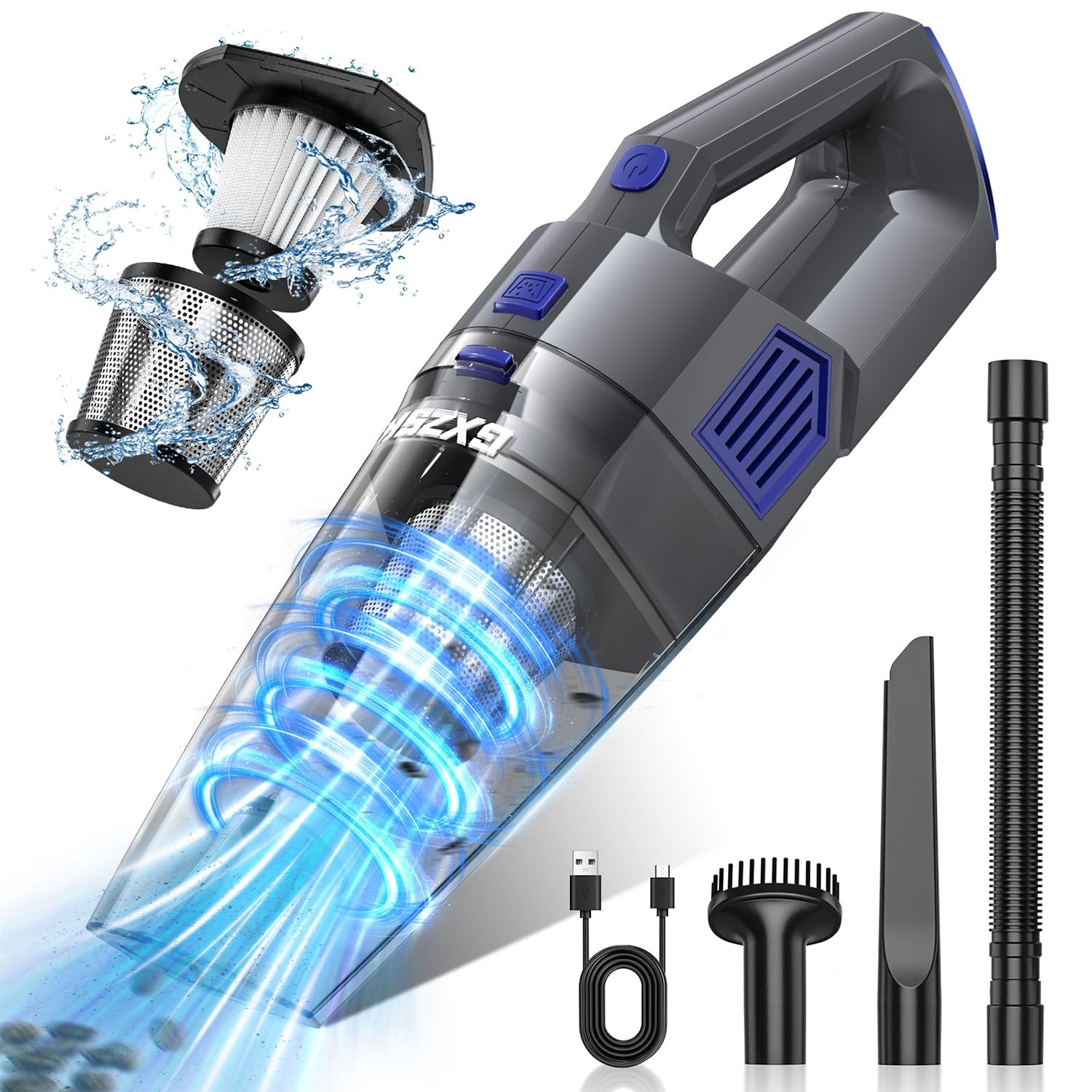 Gxzsk Handheld Vacuum Cordless, 15000PA Strong Suction Hand Gray & Deep Blue