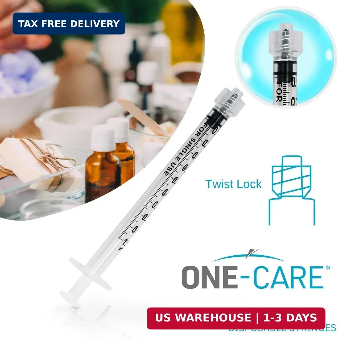 ONE-CARE 1ml (1cc) Luer Lock Syringe, box of 100 pcs Individually Packed | High-