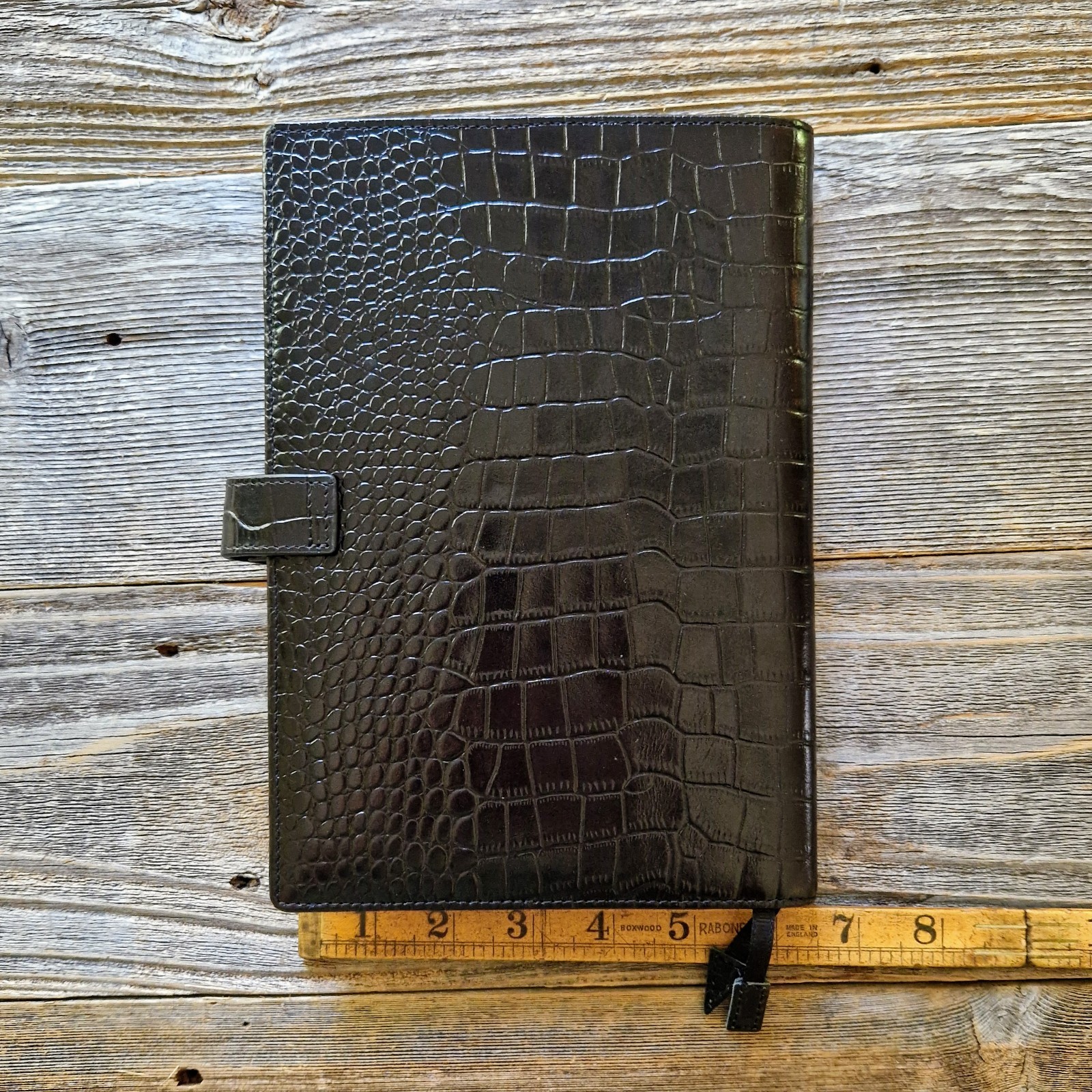 Fabriano A5 Black Crocodile-Embossed Leather Writing Case w/ 2 Notepads