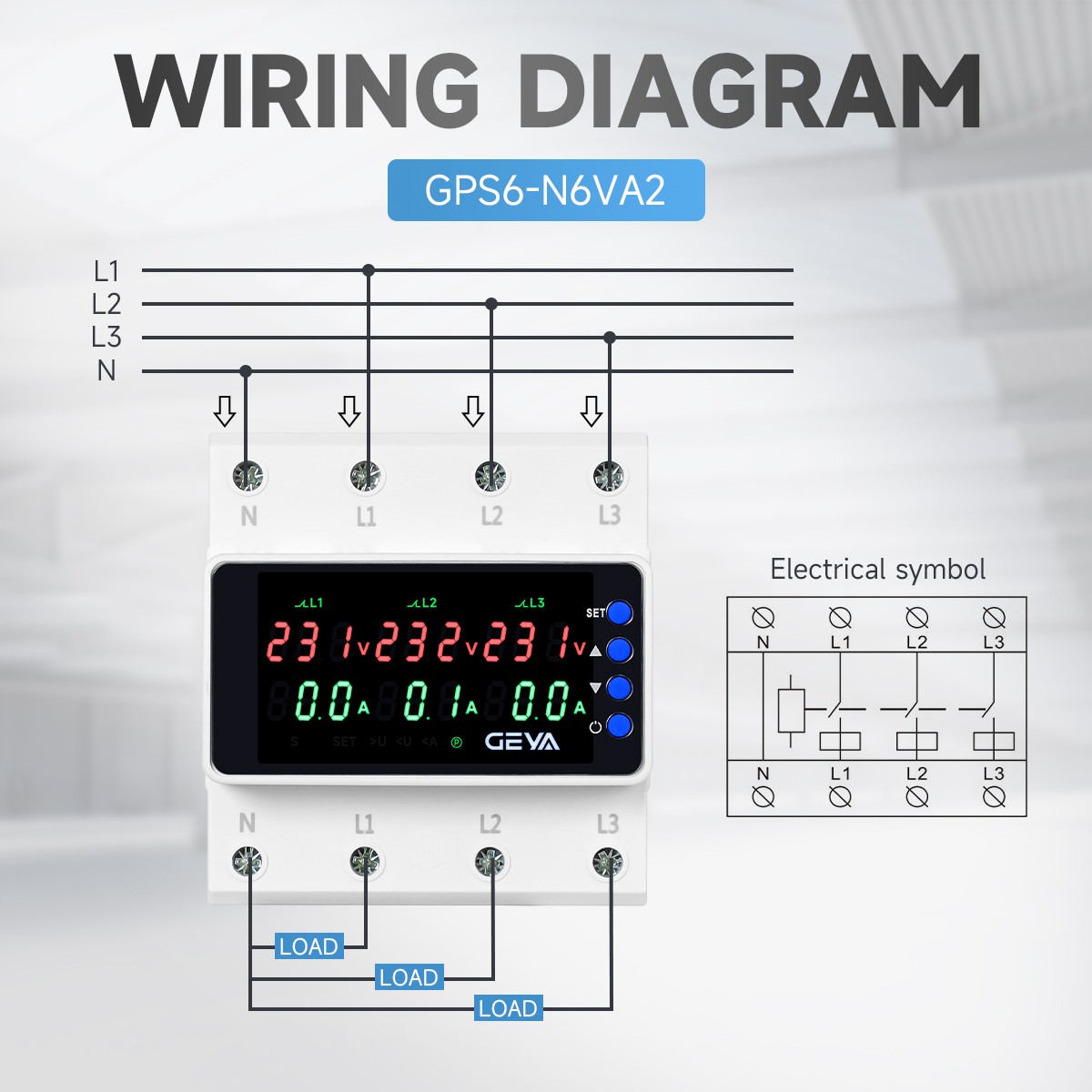GEYA Digital Display Voltage Current Protect Device 4P 63/100A 220V Three Phase