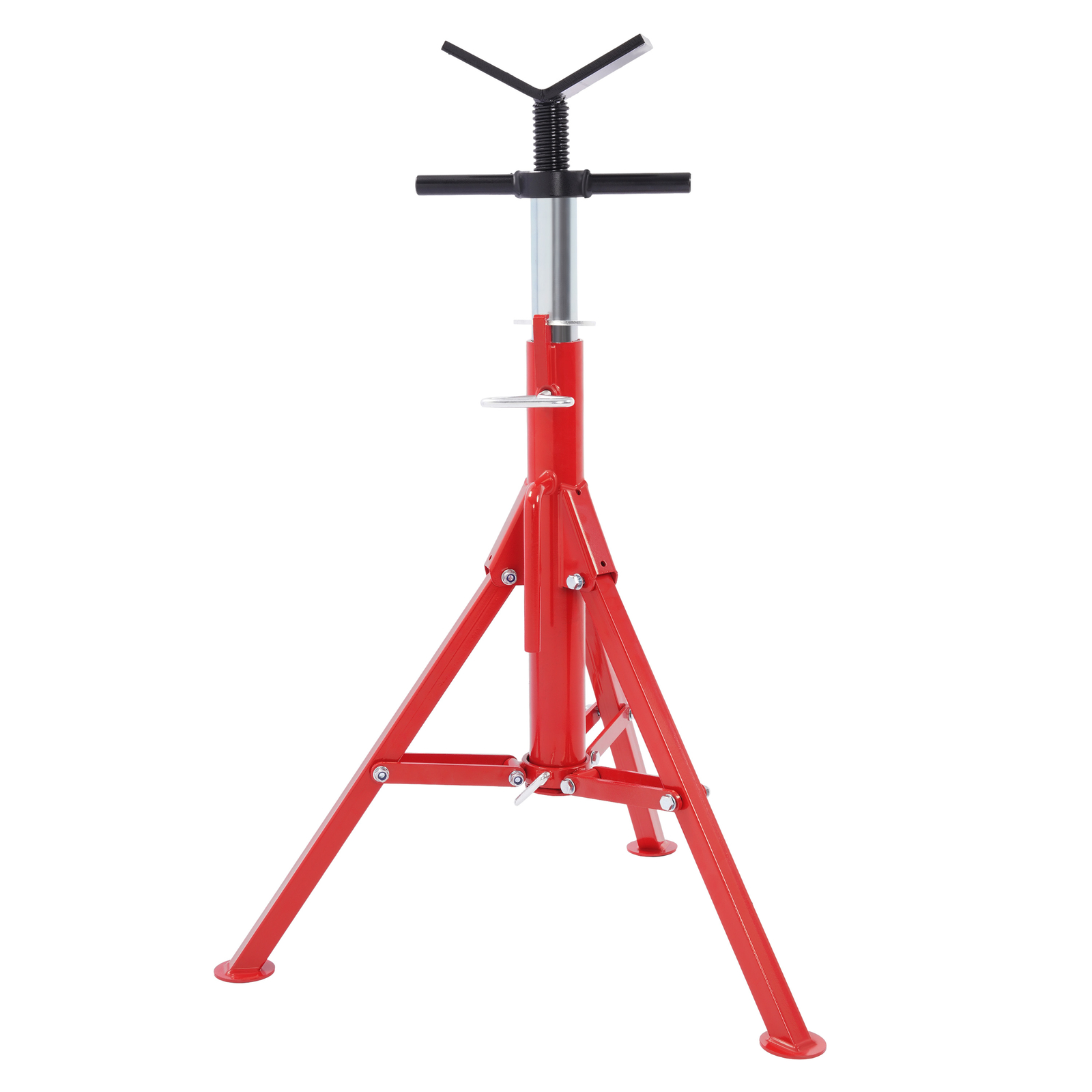 V-Head Pipe Stand Folding Tripod Jack 28″-52″ Height 12″ Pipe 2500LB Steel Red