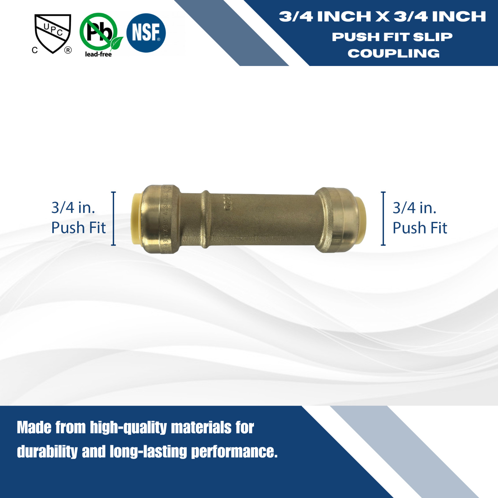 1 Pc. 3/4″ Push Fit Coupling, Slip Repair Coupling, Length 4.4 Inch, Lead Free