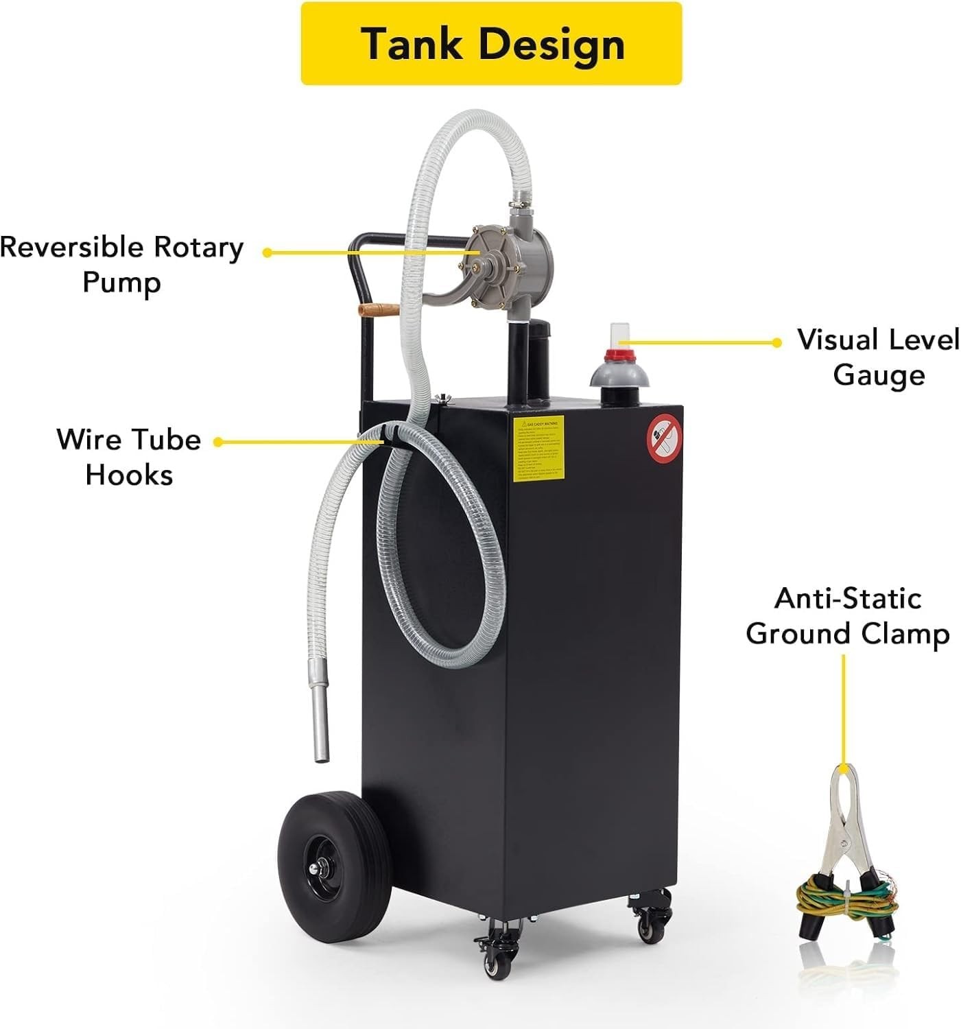 30 Gallon Fuel Caddy with Manual Pump 4-Wheel Steel Tank for Cars Trucks Boats