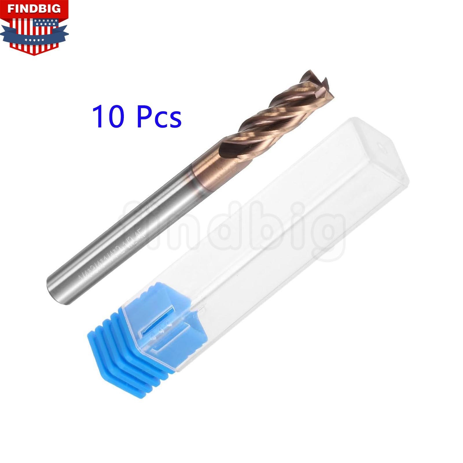 10Pcs 1/4″ 4 Flute Solid Carbide 3/4″ LOC x 2-1/2″ OAL End Mills – TiSiN Coated