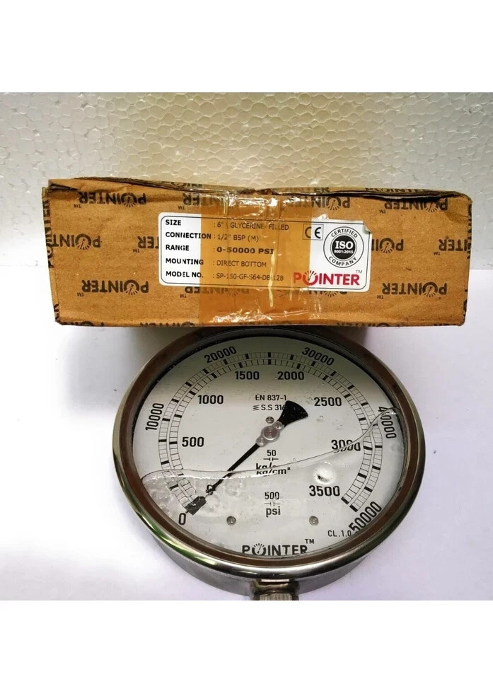 High Pressure Gauge Dual Scale Pointer 0-50000 PSI /0-3500 BAR 6″150MM Dial