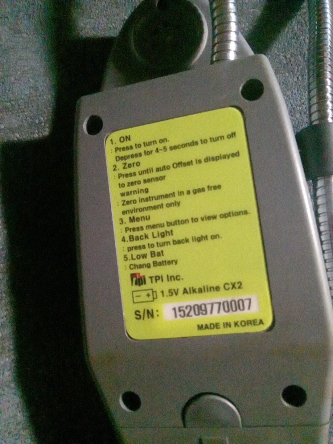 Leak Detector TPI 775 Carbon Monoxide & Combustible Gas. Device Only Excel. Cond