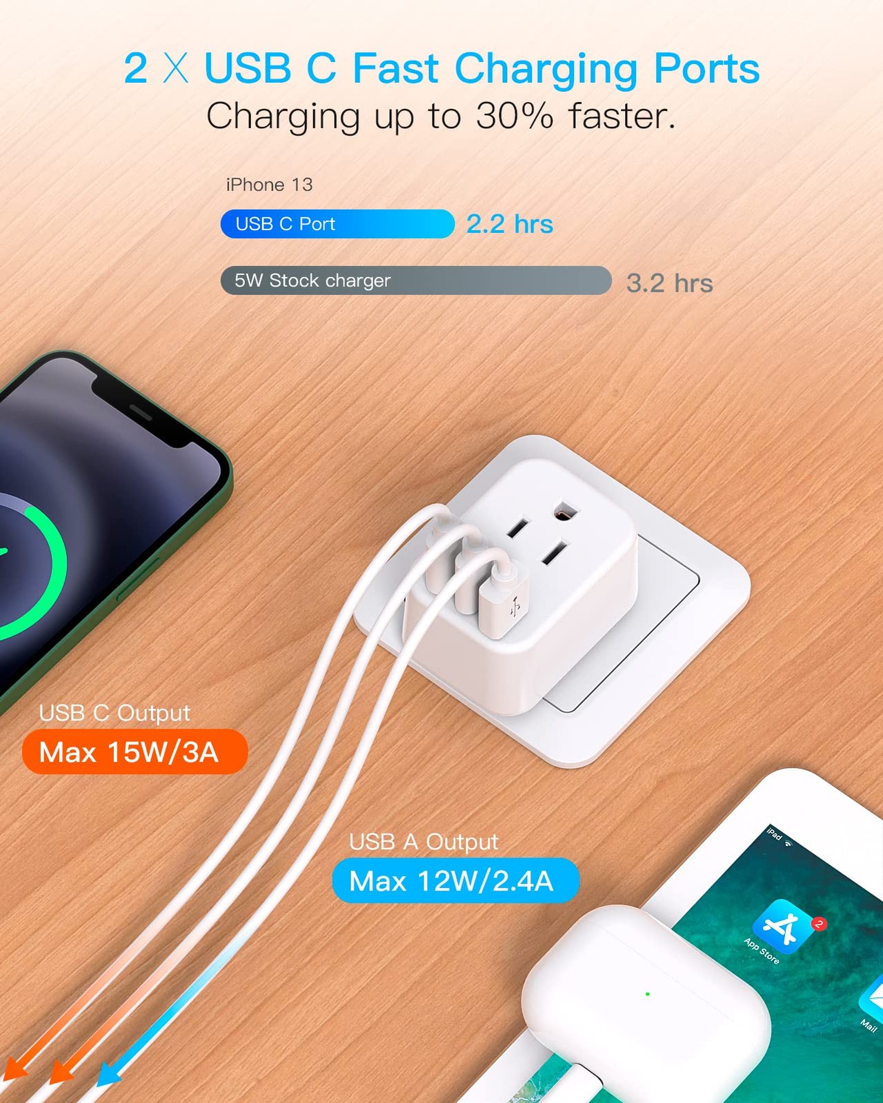 Type E F Plug Adapter, Germany France Travel Plug Adapter with 2 Outlets 3 US…