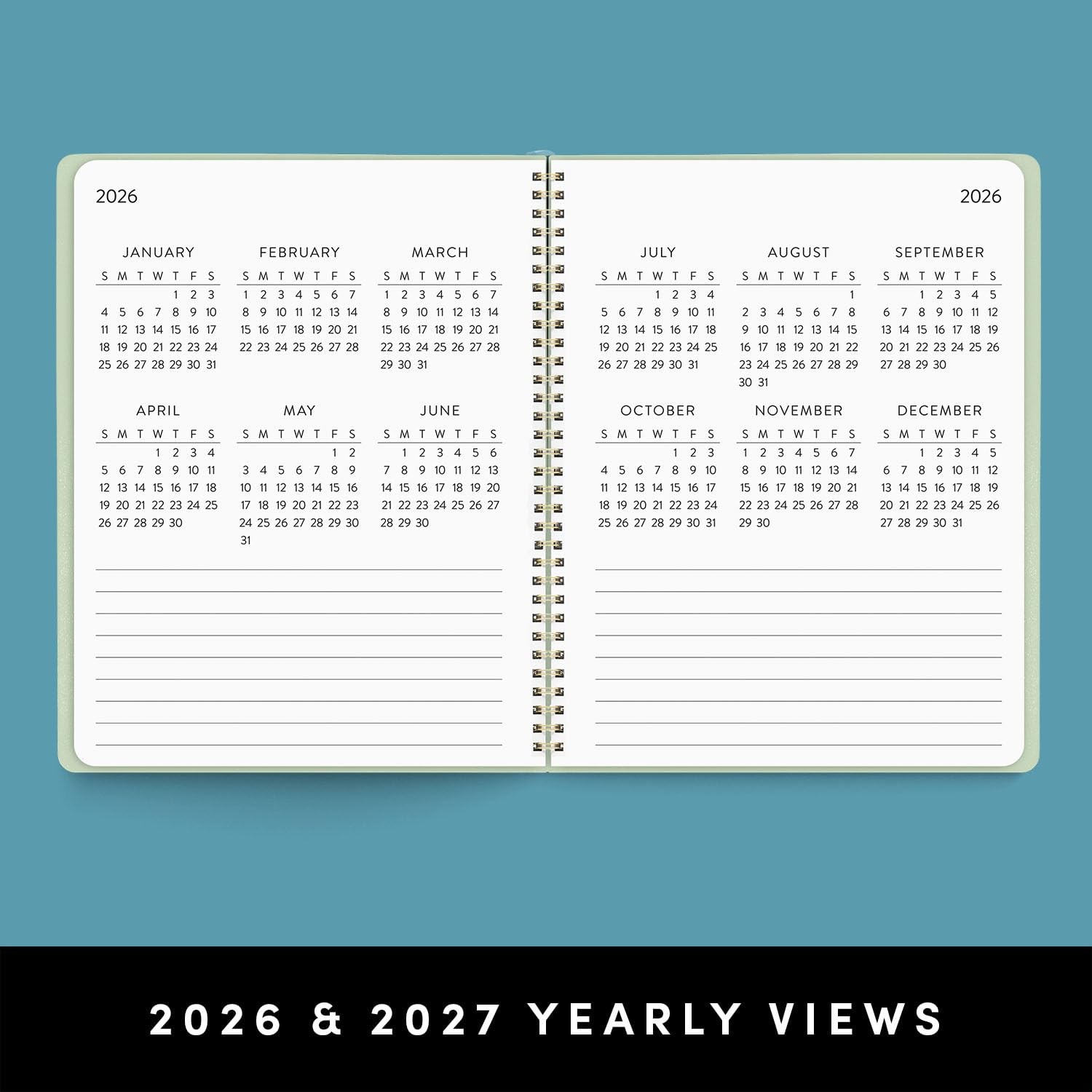 PAPERAGE 2 Year Monthly & Yearly Planner, 8.63 inches x 11 inches, Sage Green