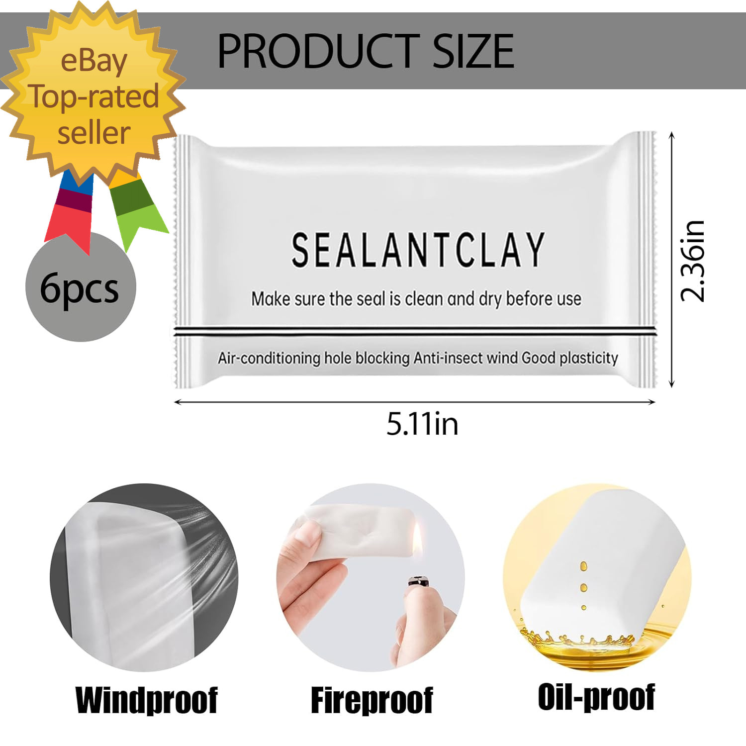 6 Pack Moldable Sealant Clay, White Fast Drying Sealant Mastic, Repair Sealing P