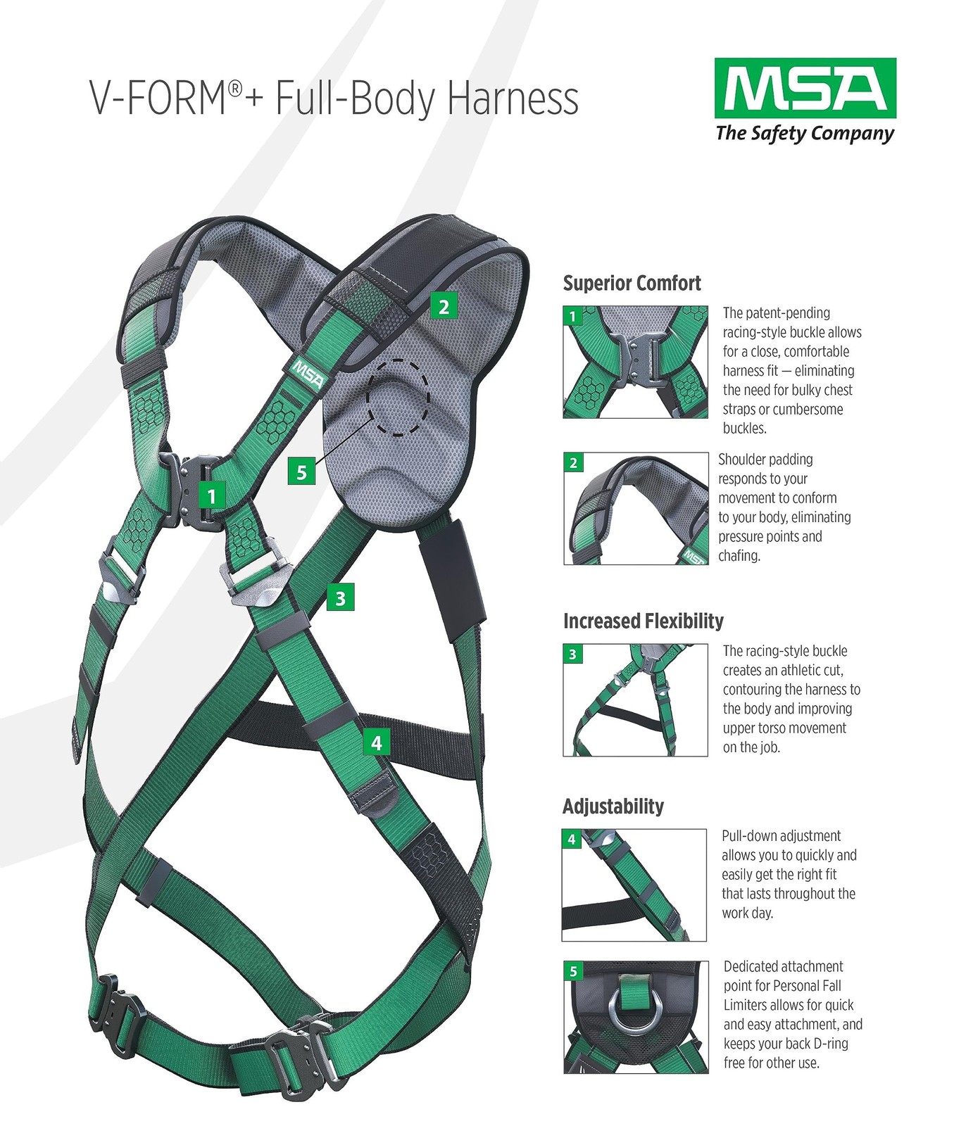 MSA 10205845 V-Form+ Full Body Safety Harness Medium Back D-Ring Padded