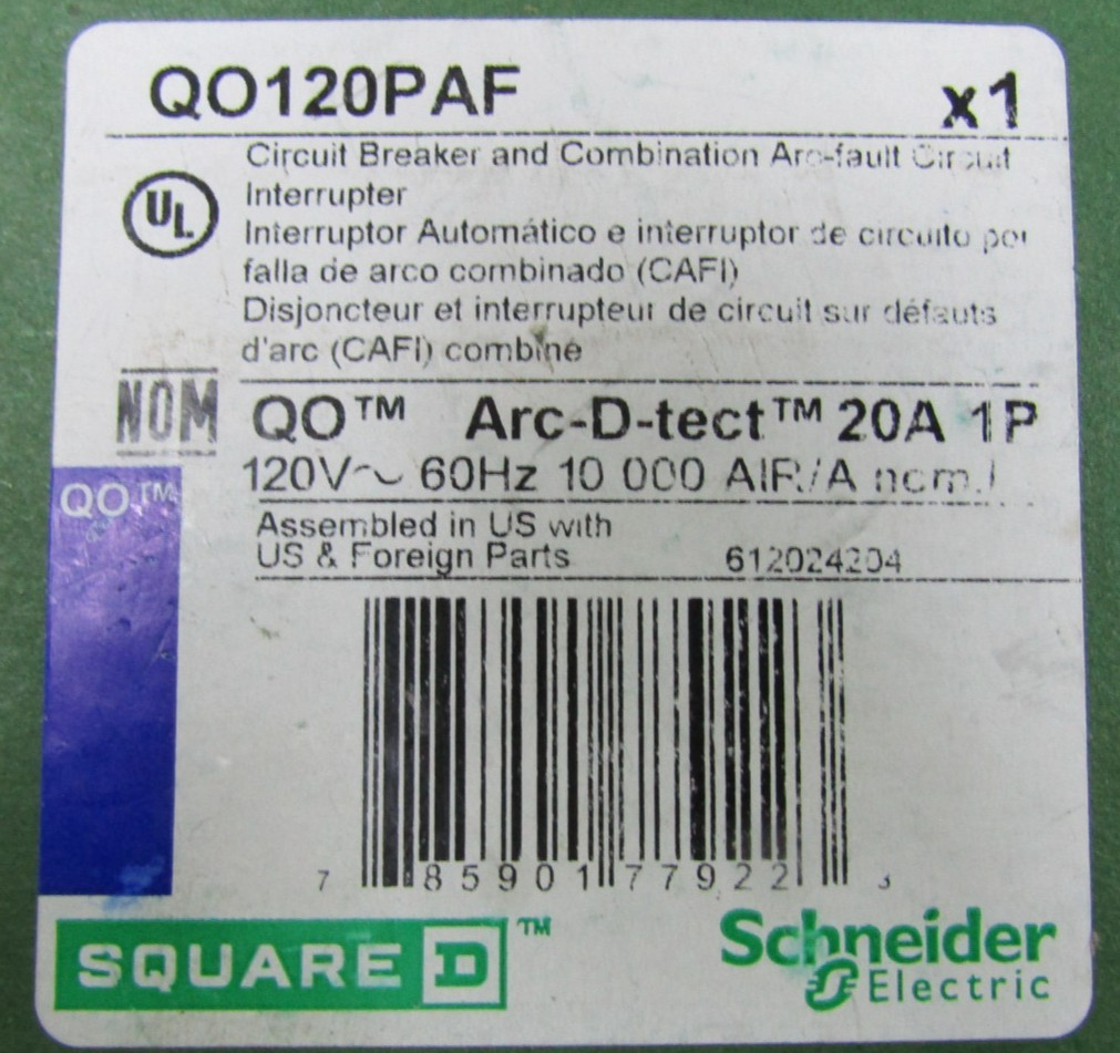 😍NEW SQUARE D SCHNEIDER 20 AMP CIRCUIT BREAKER ARC-D-TEC 120V 1P QO120PAF