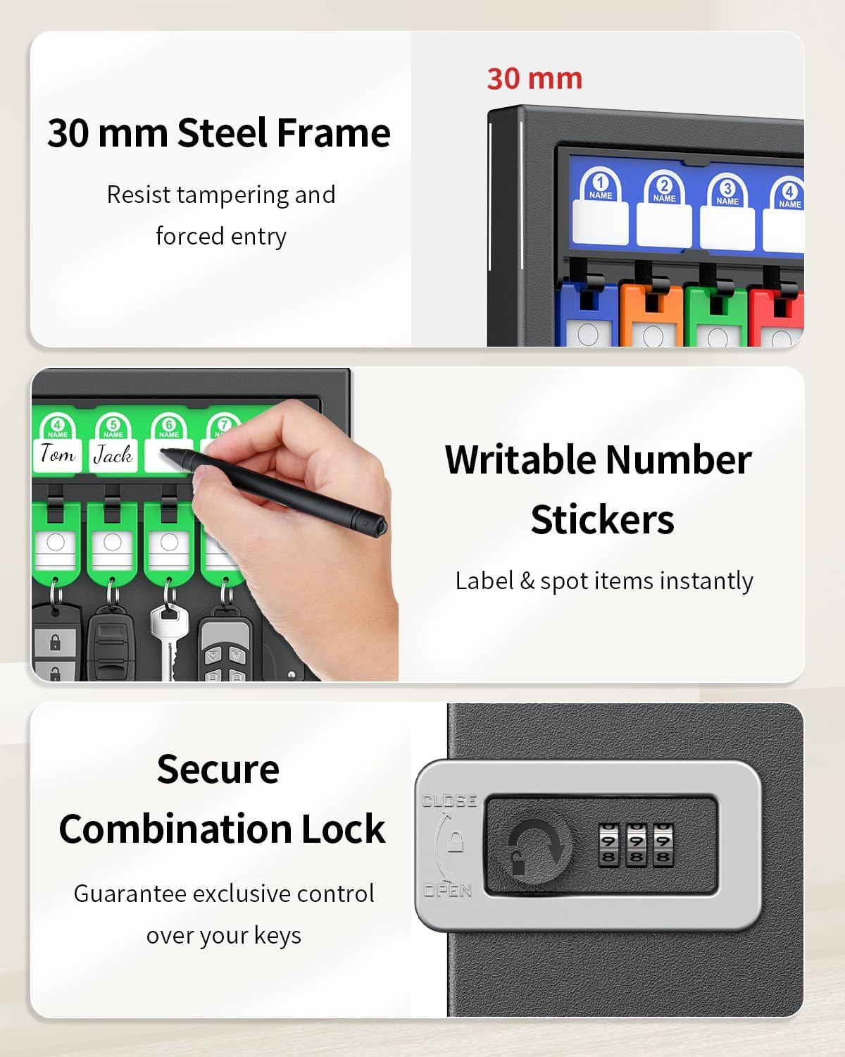 32 Keys Key Lock Box, Wall Mount Key Box, Key Cabinet, Car Key Organizer with Wr